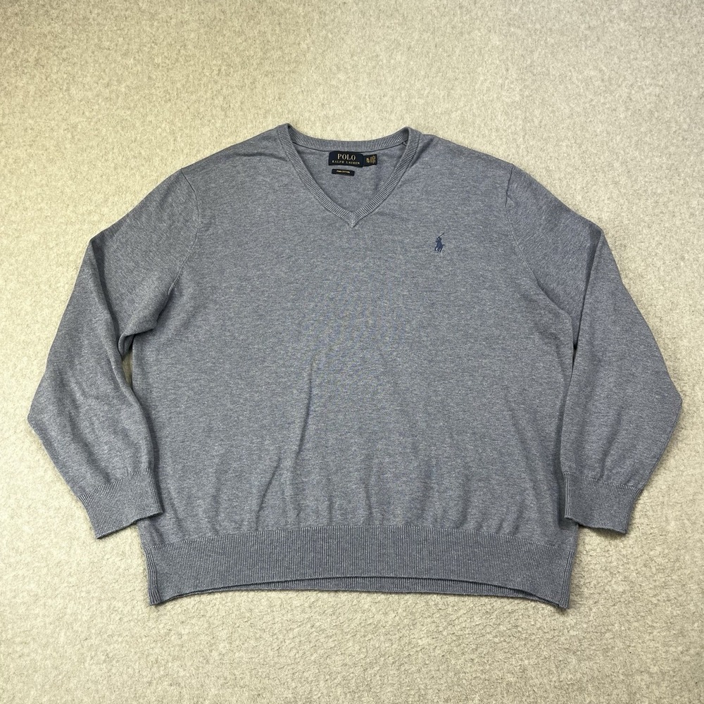 Polo Ralph Lauren Sweater Mens XL Purple Pima Cotton V Neck Pullover Preppy Knit